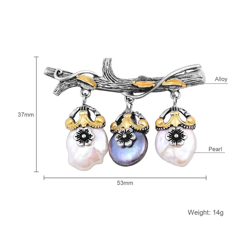Hongye Freshwater Pearl Brooch Silver Vintage Gift For Women