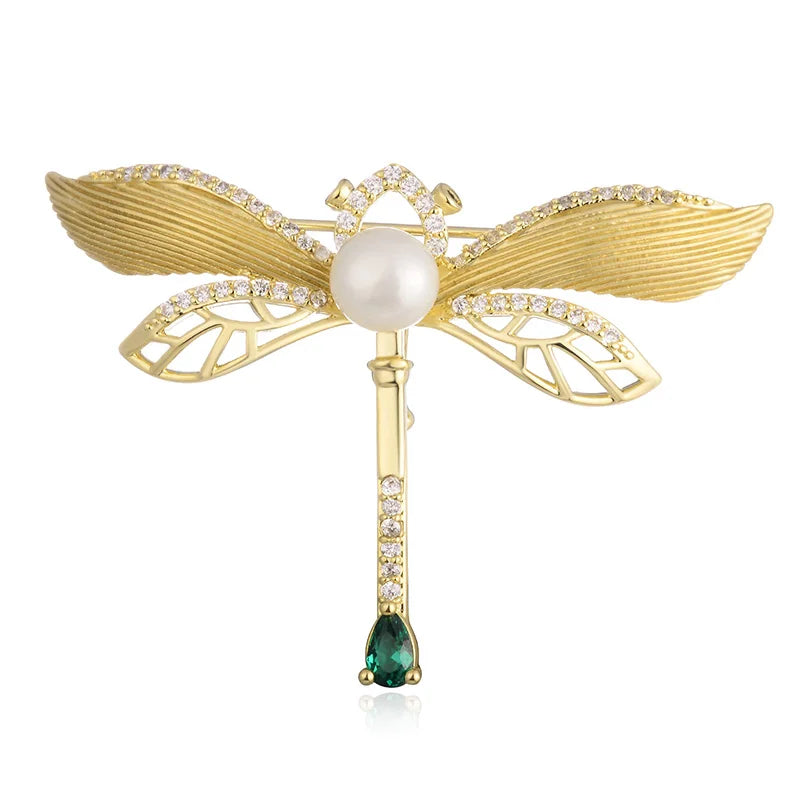 Dragonfly Freshwater Pearl Brooch Pin for Women