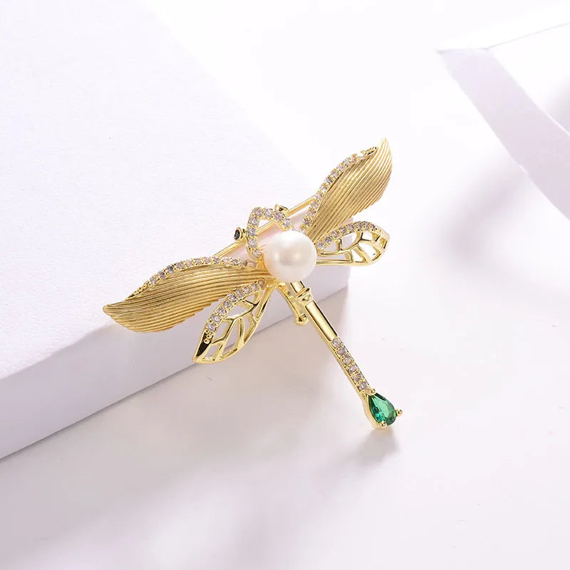 Dragonfly Freshwater Pearl Brooch Pin for Women