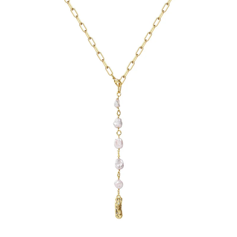 Irregular Natural Freshwater Pearl Pendant Circle Chain Asymmetry Jewelry