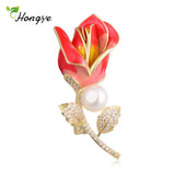 Rose Zircon Copper Pearl Brooch for Women Sweater Bridal Wedding