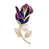 Rose Zircon Copper Pearl Brooch for Women Sweater Bridal Wedding