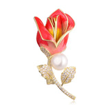 Rose Zircon Copper Pearl Brooch for Women Sweater Bridal Wedding