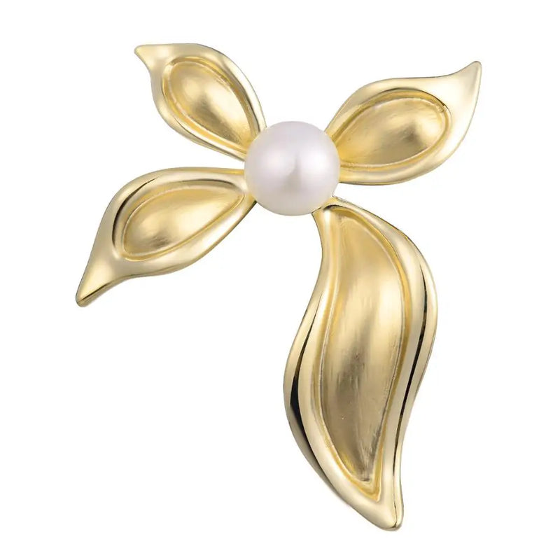 Natural Pearl Spike Brooch Leaf Shape 7-8mm Freshwater Pearl Pins for Women