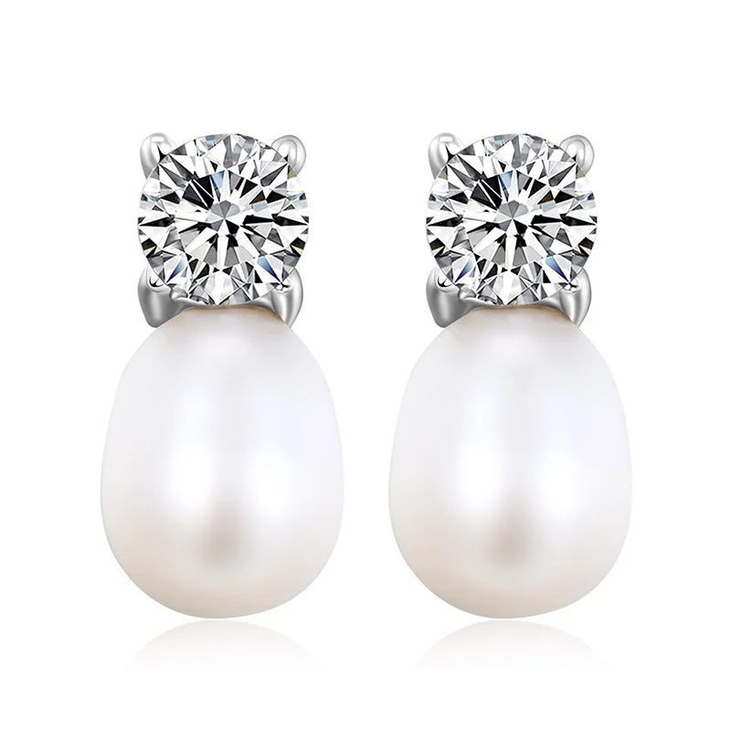 Hongye Freshwater Pearl 925 Silver Stud Earrings Girls' Female Lady's Jewelry
