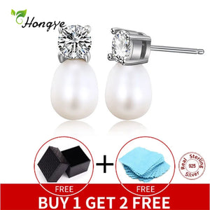 Hongye Freshwater Pearl 925 Silver Stud Earrings Girls' Female Lady's Jewelry