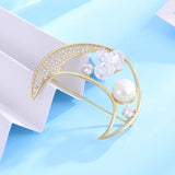 High Moon Shape Pearl Brooches Zircon Pins Woman Girl Gift
