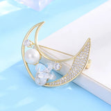 High Moon Shape Pearl Brooches Zircon Pins Woman Girl Gift