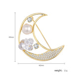 High Moon Shape Pearl Brooches Zircon Pins Woman Girl Gift