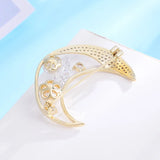 High Moon Shape Pearl Brooches Zircon Pins Woman Girl Gift