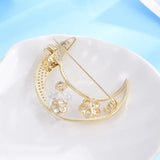 High Moon Shape Pearl Brooches Zircon Pins Woman Girl Gift