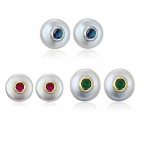 Baroque Sapphire Pearl Earrings 925 Sterling Silver Stud Jewelry