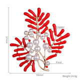 Red Coral Pearl Flower Pins Brooches for Women