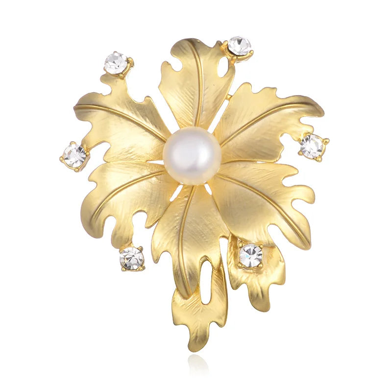 Mid Century Leaf Motif Brooch Natural Freshwater Pearl Pin