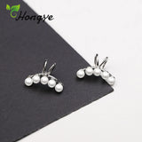 Moon Shape Pearl Clip Earrings 925 Sterling Silver Fine Jewelry