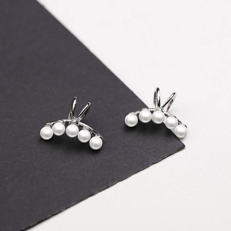 Moon Shape Pearl Clip Earrings 925 Sterling Silver Fine Jewelry