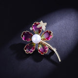 Vintage Flower Pearl Brooch 925 Silver CZ Jewelry