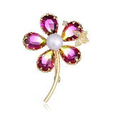 Vintage Flower Pearl Brooch 925 Silver CZ Jewelry