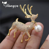 Hongye Deer Pearl Brooch Gold/Silver Animal Pin