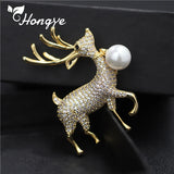 Hongye Deer Pearl Brooch Gold/Silver Animal Pin