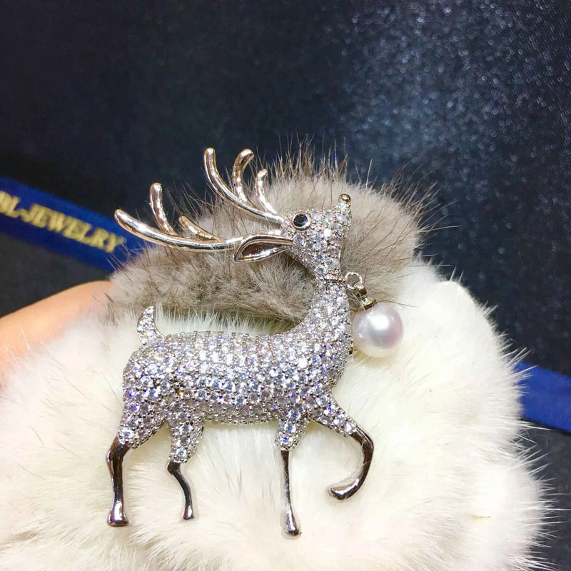 Hongye Deer Pearl Brooch Gold/Silver Animal Pin