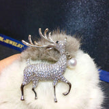 Hongye Deer Pearl Brooch Gold/Silver Animal Pin