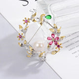 Freshwater Pearls Brooch CZ Garland Pins Vintage Style Fine Jewelry