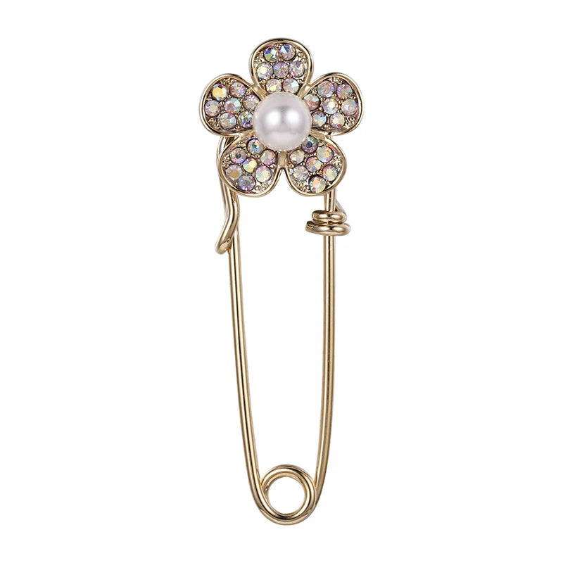Pearl Flower Brooch Zircon Coat Pin Wedding Jewelry Gift