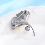 Ginkgo Leaf Pearl Brooch Zircon Coat Pin Party Jewelry Gift