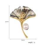 Ginkgo Leaf Pearl Brooch Zircon Coat Pin Party Jewelry Gift