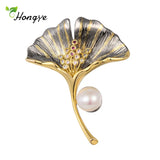 Ginkgo Leaf Pearl Brooch Zircon Coat Pin Party Jewelry Gift
