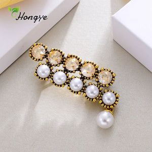 Vintage Irregular Pearls Brooches Crystal Metal Dress Pins