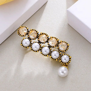 Vintage Irregular Pearls Brooches Crystal Metal Dress Pins