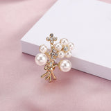 Retro Bouquet Pearl Crystal Brooches Pins Women Sweater Bridal Wedding Jewelry