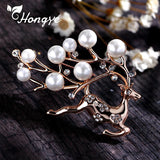 Shell Pearls Deer Brooch Pin Women 925 Silver Dress Scarf