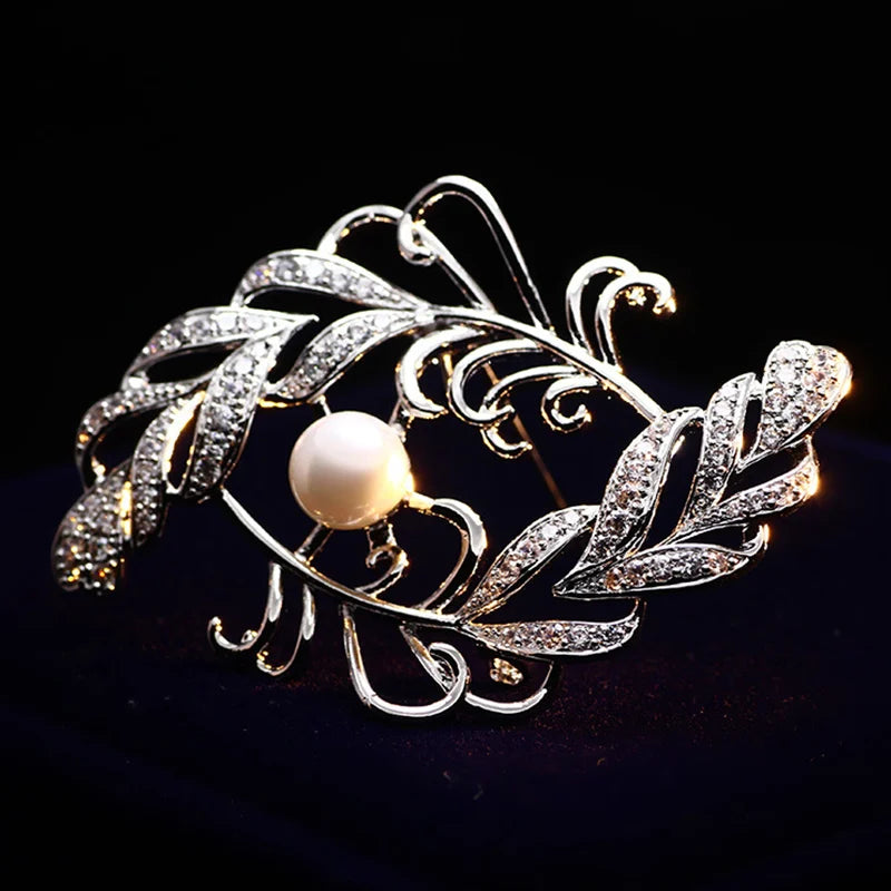 Silver Flower Brooch Pins Pearl Decorative Brooches