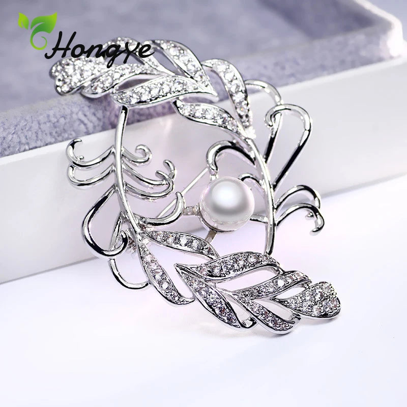 Silver Flower Brooch Pins Pearl Decorative Brooches