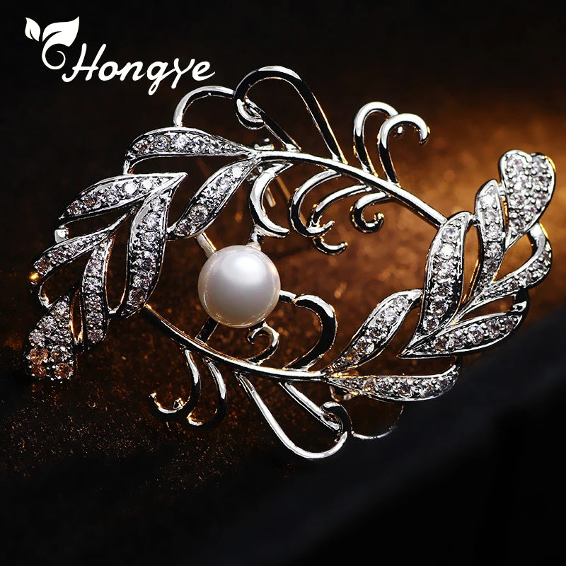 Silver Flower Brooch Pins Pearl Decorative Brooches