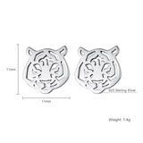 925 Silver Tiger Stud Earrings for Women Girls Party Engagement