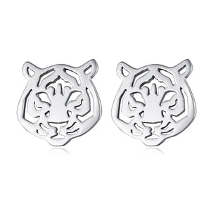 925 Silver Tiger Stud Earrings for Women Girls Party Engagement