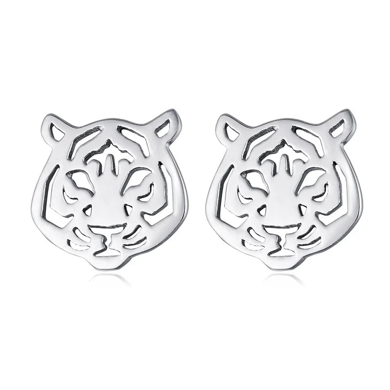 925 Silver Tiger Stud Earrings for Women Girls Party Engagement
