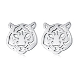 925 Silver Tiger Stud Earrings for Women Girls Party Engagement