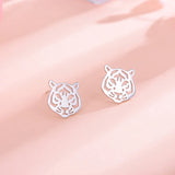 925 Silver Tiger Stud Earrings for Women Girls Party Engagement