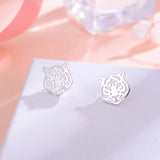 925 Silver Tiger Stud Earrings for Women Girls Party Engagement