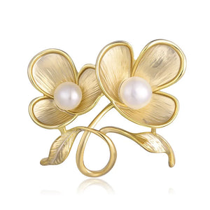 Copper Flower Pearl Brooch for Women Girl Party Jewelry