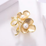 Copper Flower Pearl Brooch for Women Girl Party Jewelry