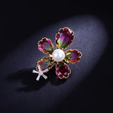 Vintage Clear Crystals Pearl Flower Brooch Wedding Accessory Pins
