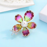 Vintage Clear Crystals Pearl Flower Brooch Wedding Accessory Pins
