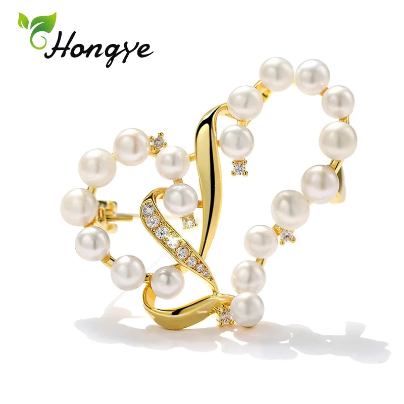Hollow Heart Natural Pearl Brooch for Women And Brooch Pins Dresses Coat