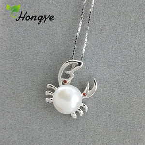 Silver Crab Pendant Necklace Real Pearl Jewelry Female Accessory